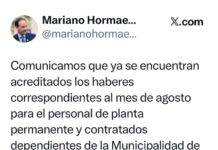 El Municipio abonó los haberes del mes agosto
